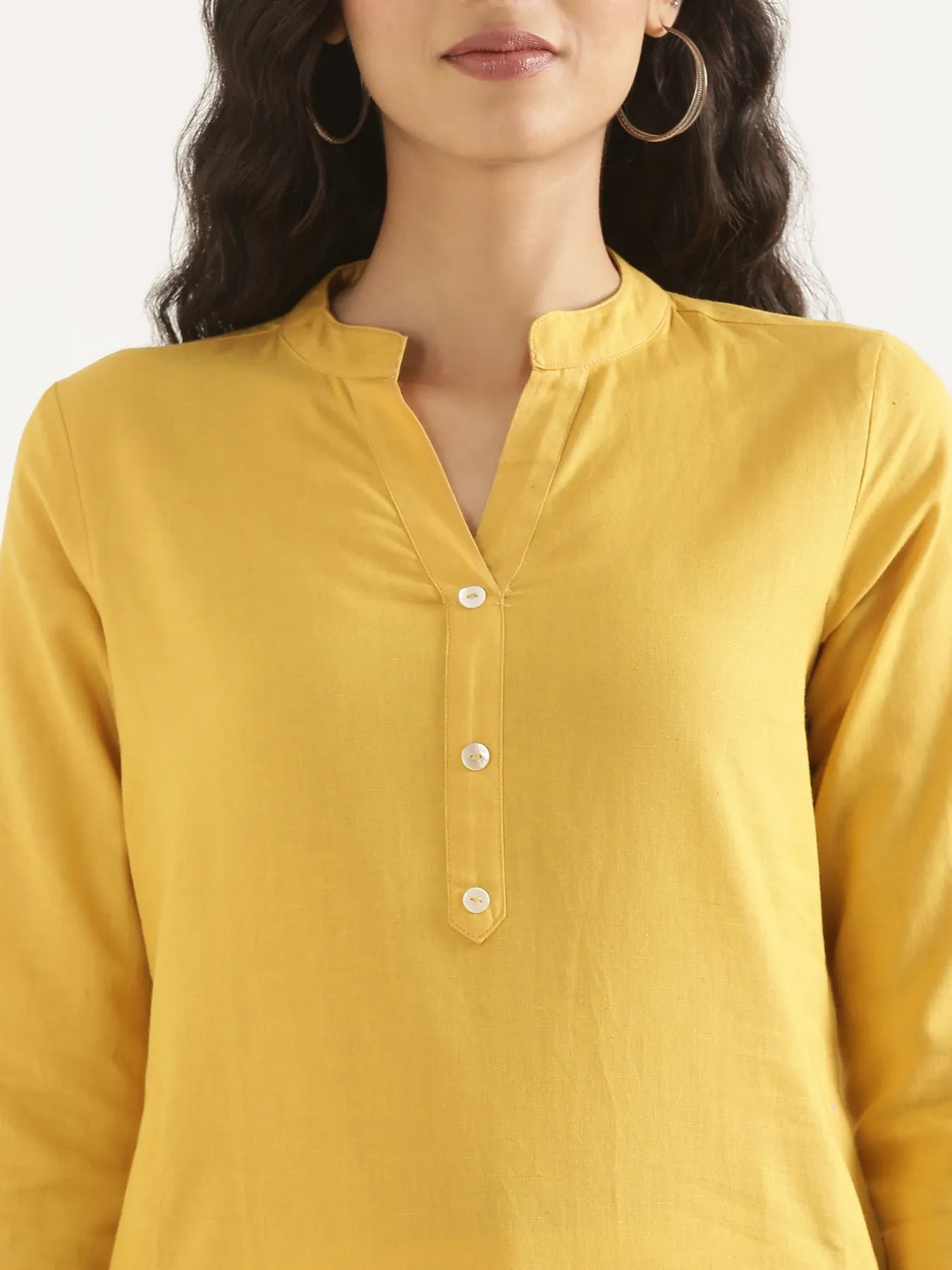 Women Yellow Airy Linen Long Kurta