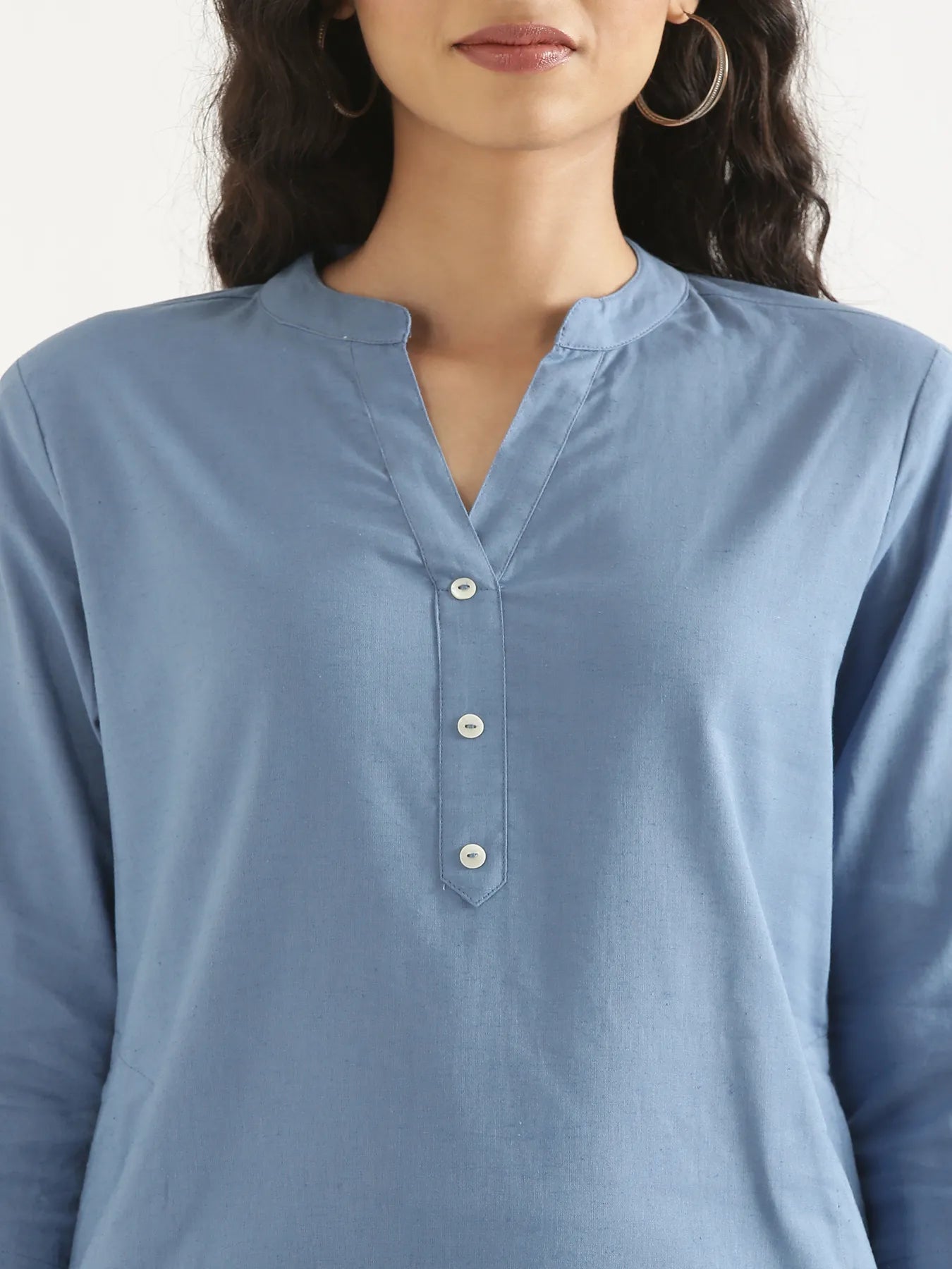Women English Blue Airy Linen Long Kurta