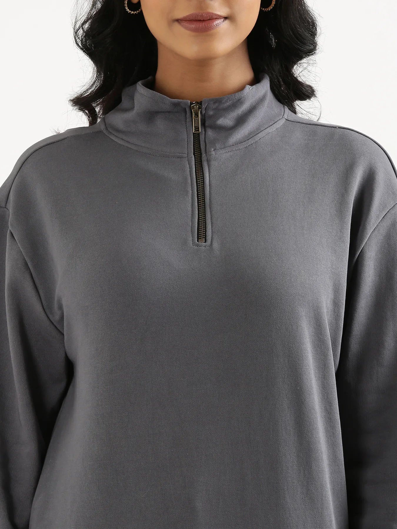 Unisex Grey Zip Neck Sweatshirt