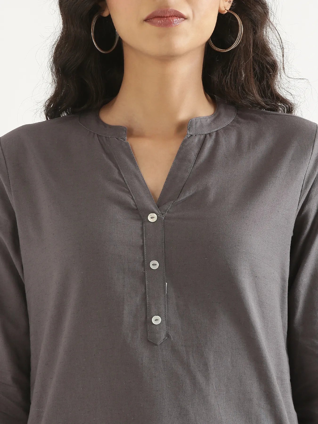 Women Slate Grey Airy Linen Long Kurta