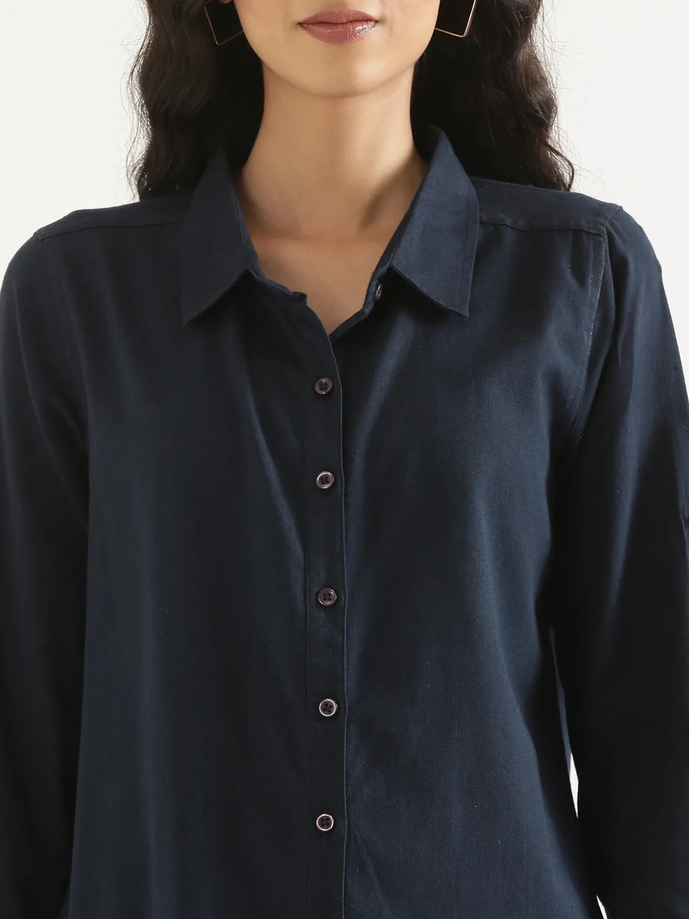 Women Navy Blue Airy-Linen Shirt
