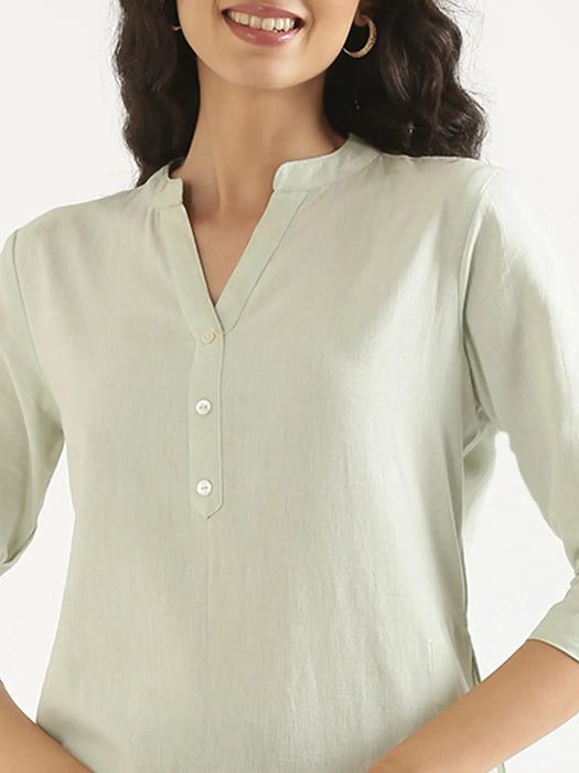 Women Mint Green Airy Linen Long Kurta