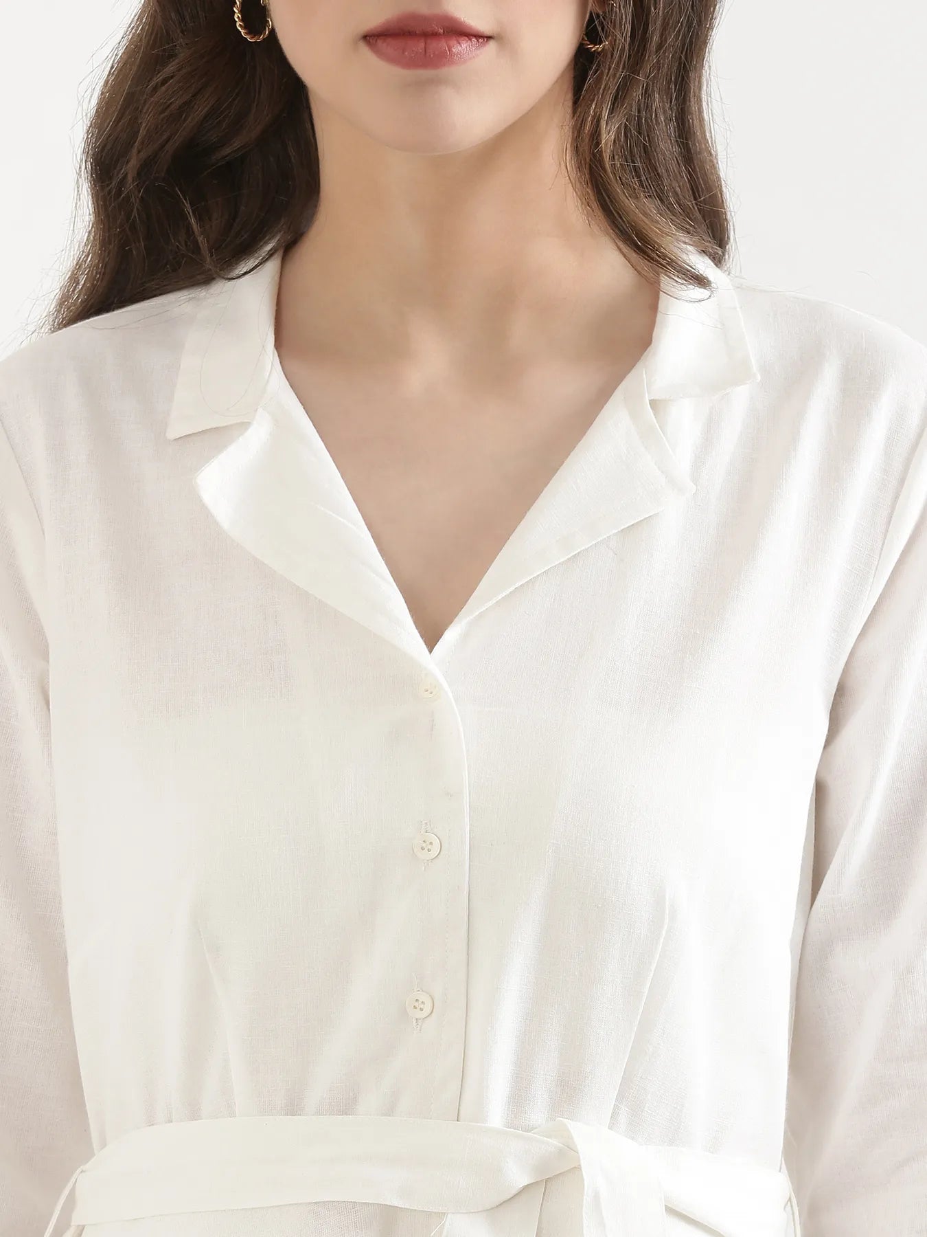 Women White Airy Linen Flared Dress