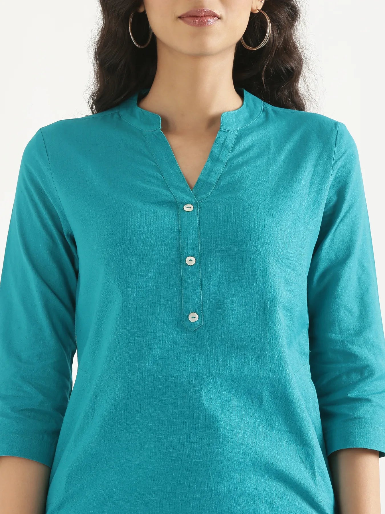 Women Teal Airy Linen Long Kurta