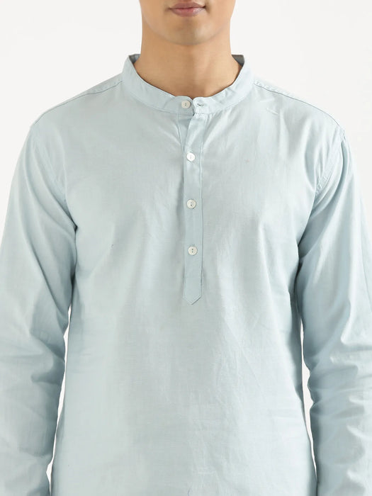 Men Sky Blue Airy Linen Short Kurta