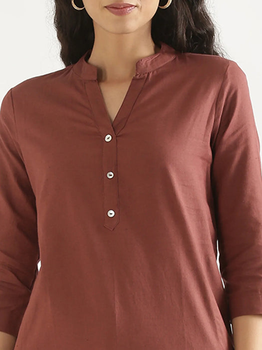 Women Rose Taupe Airy Linen Long Kurta