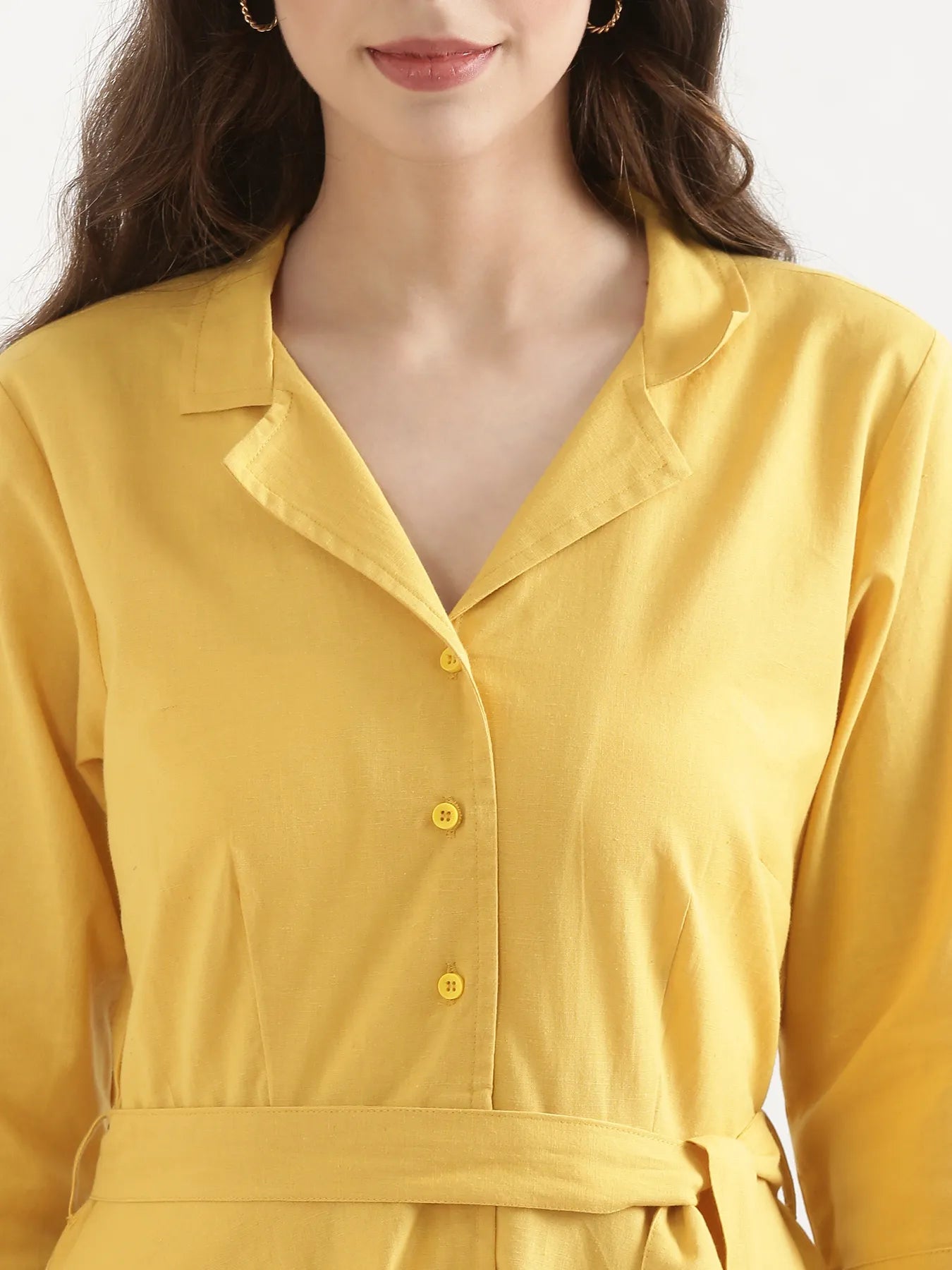 Women Yellow Airy Linen Flared Dress
