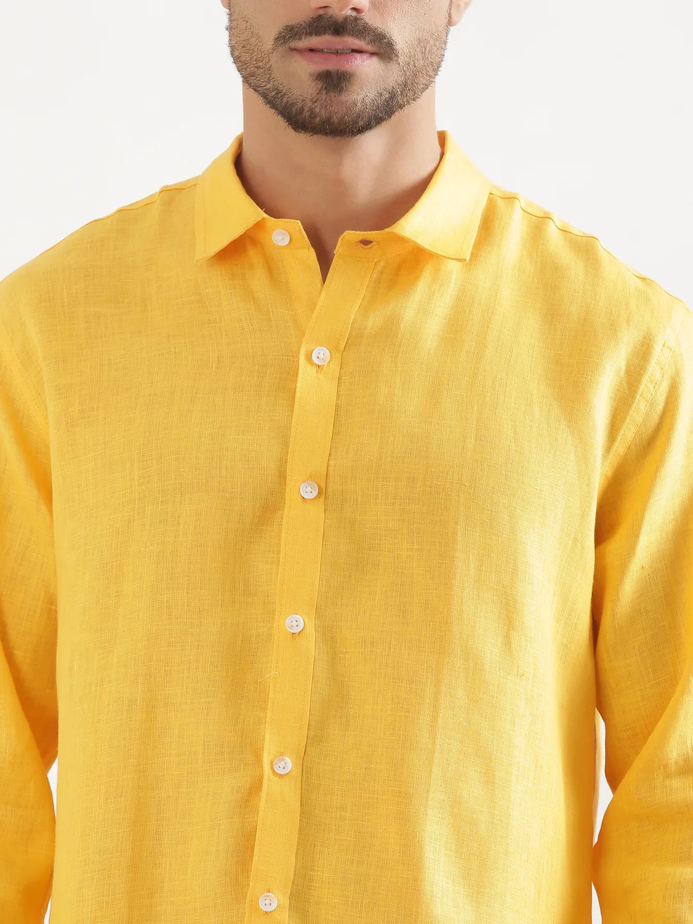 Men Mango Yellow 100% Linen Shirt