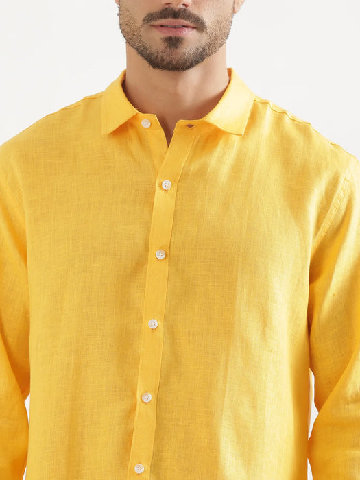 Men Mango Yellow 100% Full Sleeve Linen Shirt