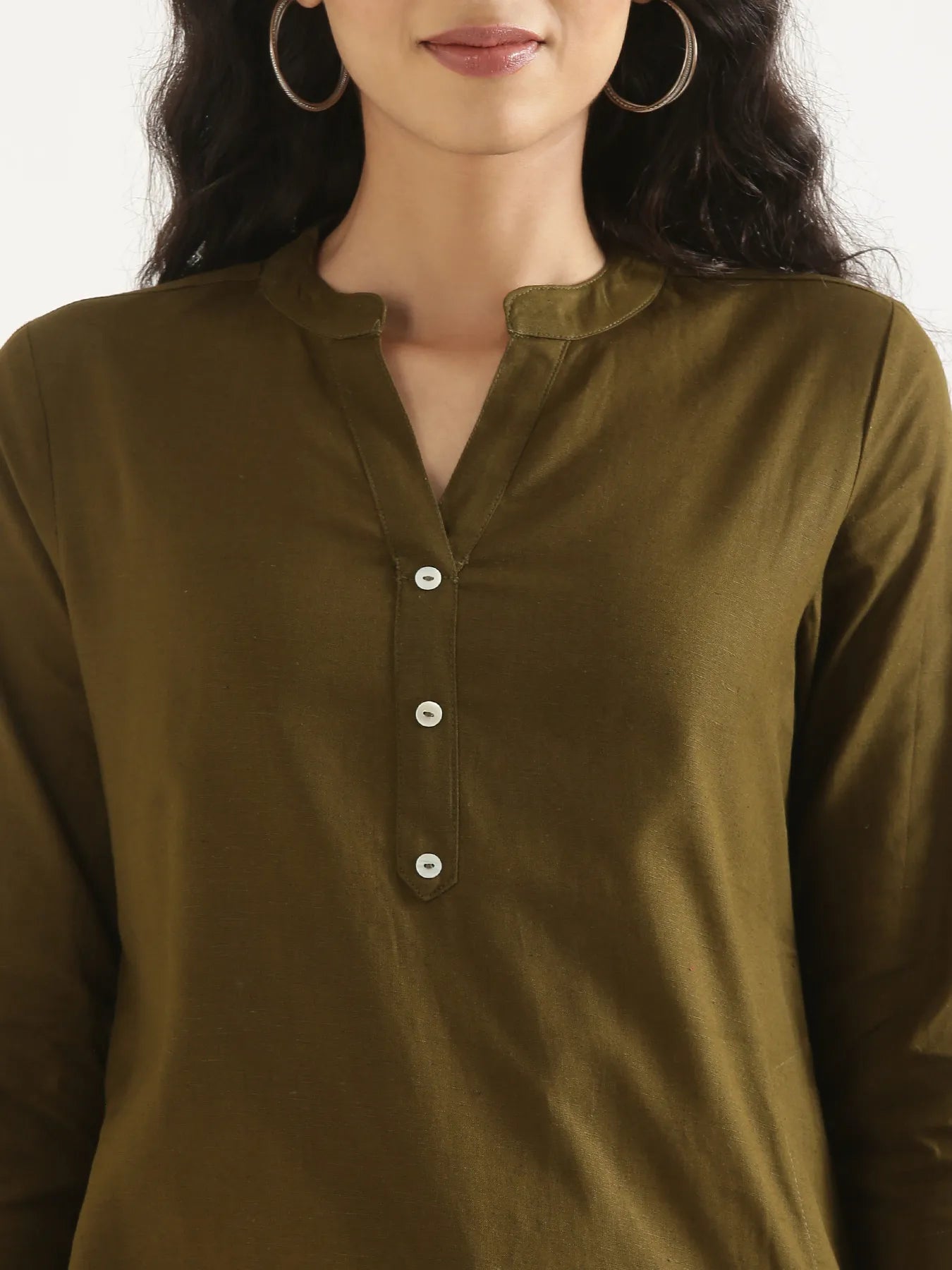 Women Olive Green Airy Linen Long Kurta