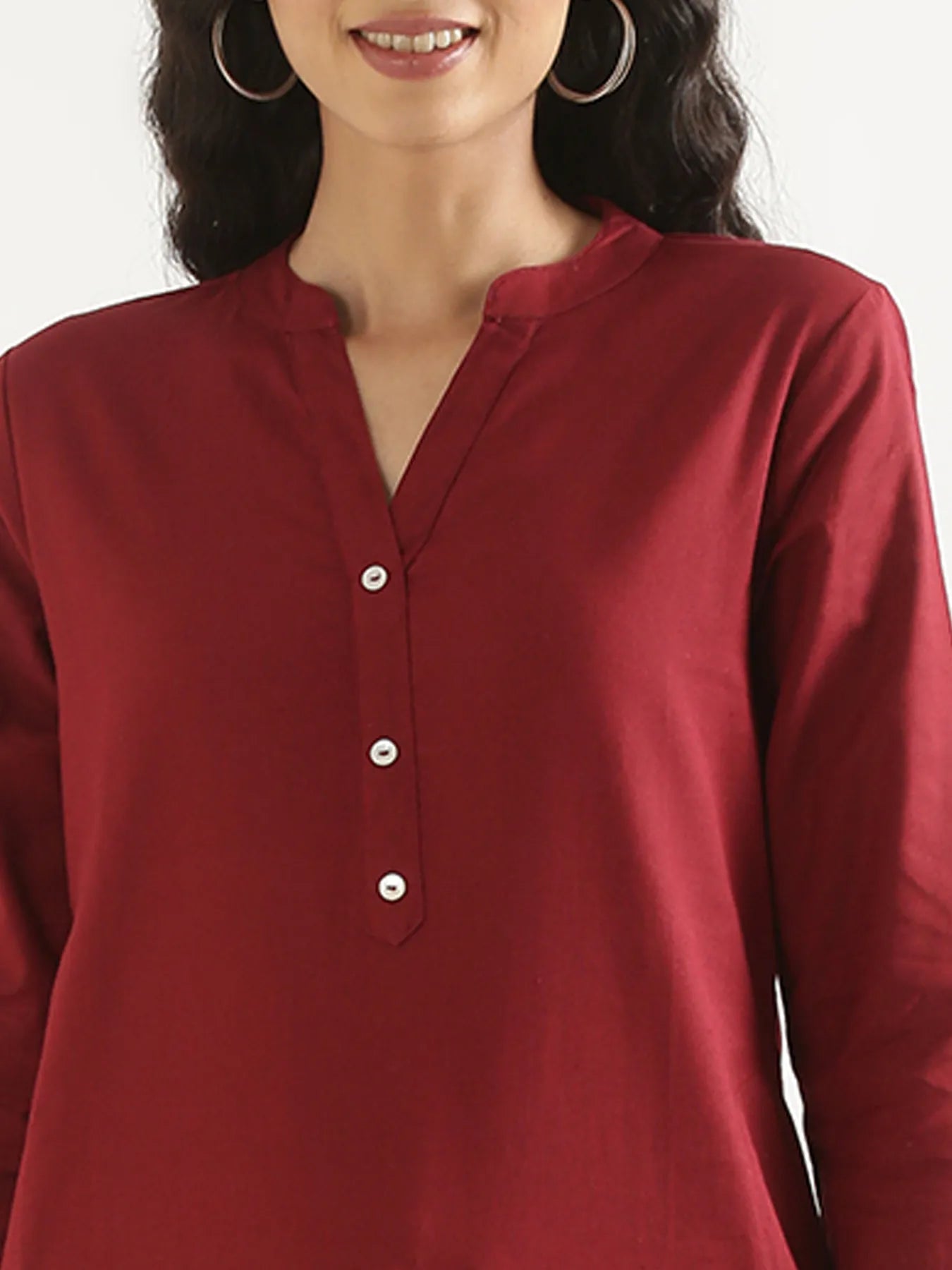 Women Maroon Airy Linen Long Kurta