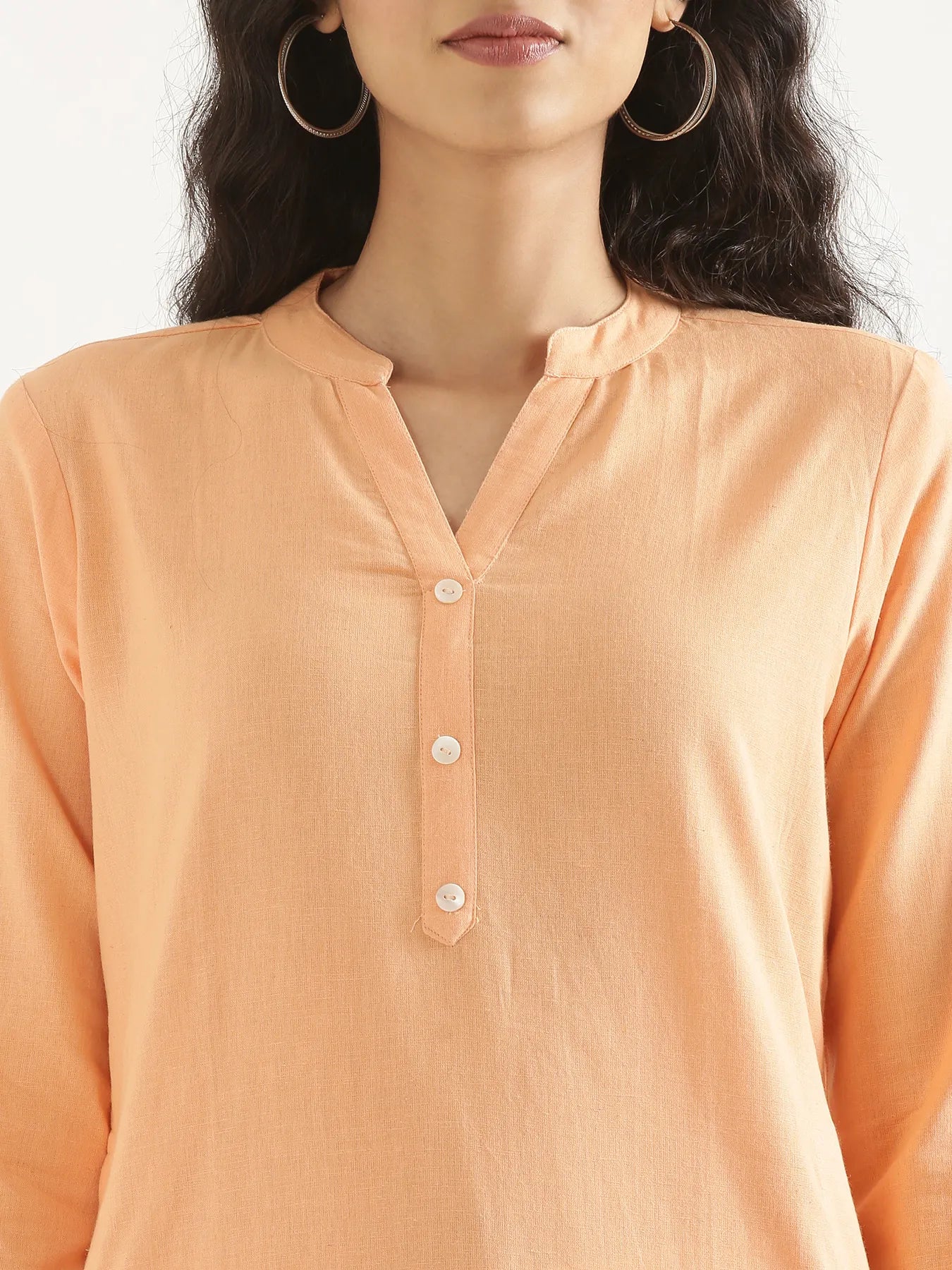 Women Peach Airy Linen Long Kurta
