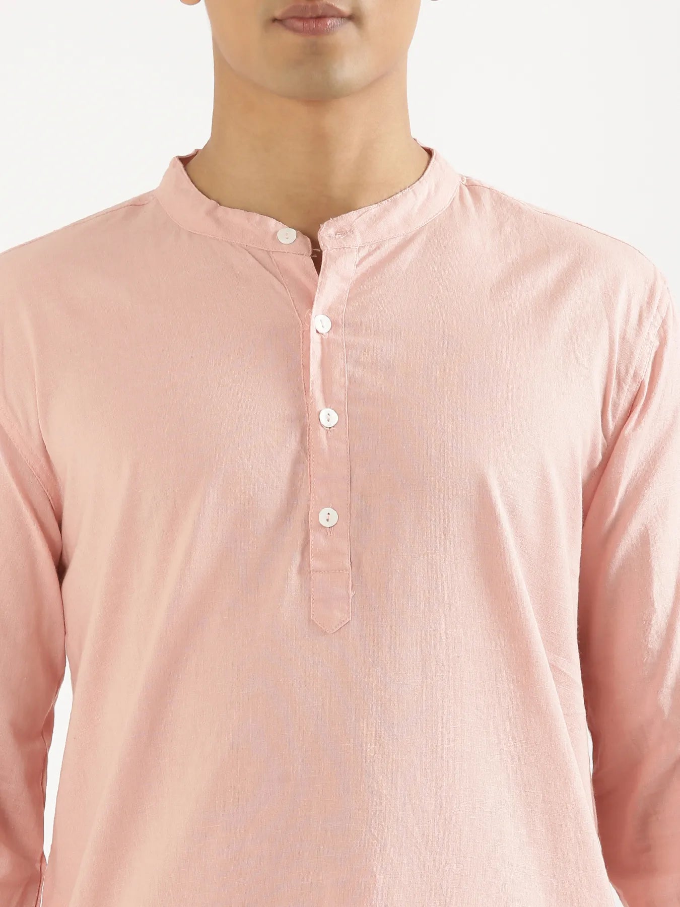 Men Salmon Pink Airy Linen Long Kurta