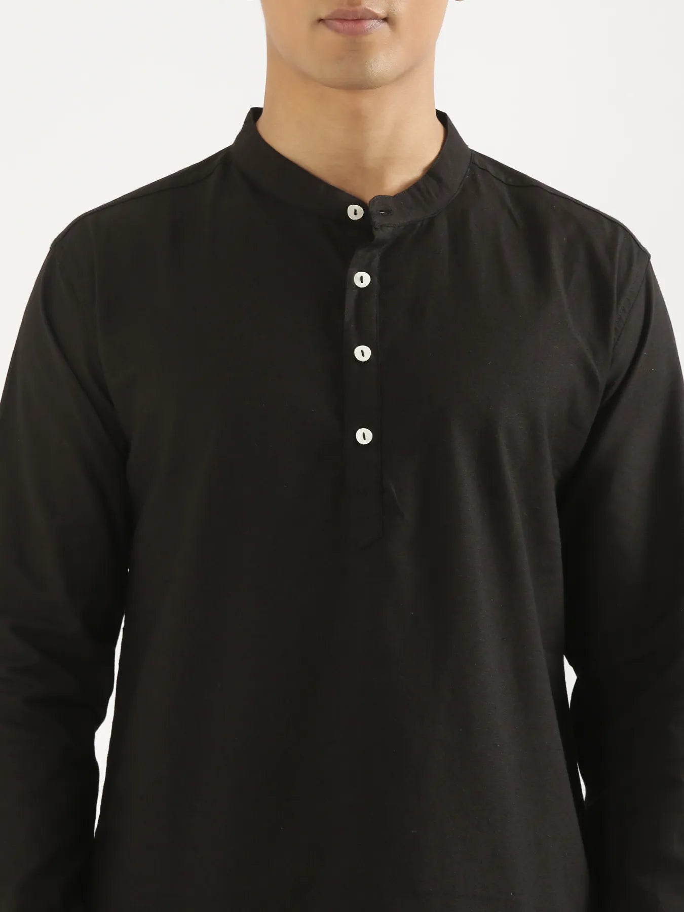 Men Black Airy Linen Short Kurta
