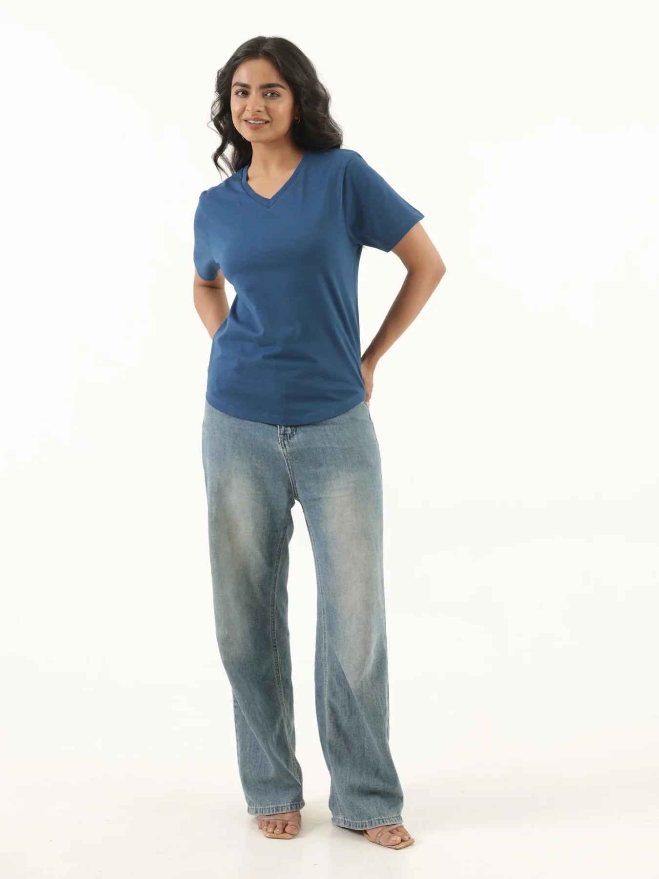 Women Midnight Blue V-neck T-shirt