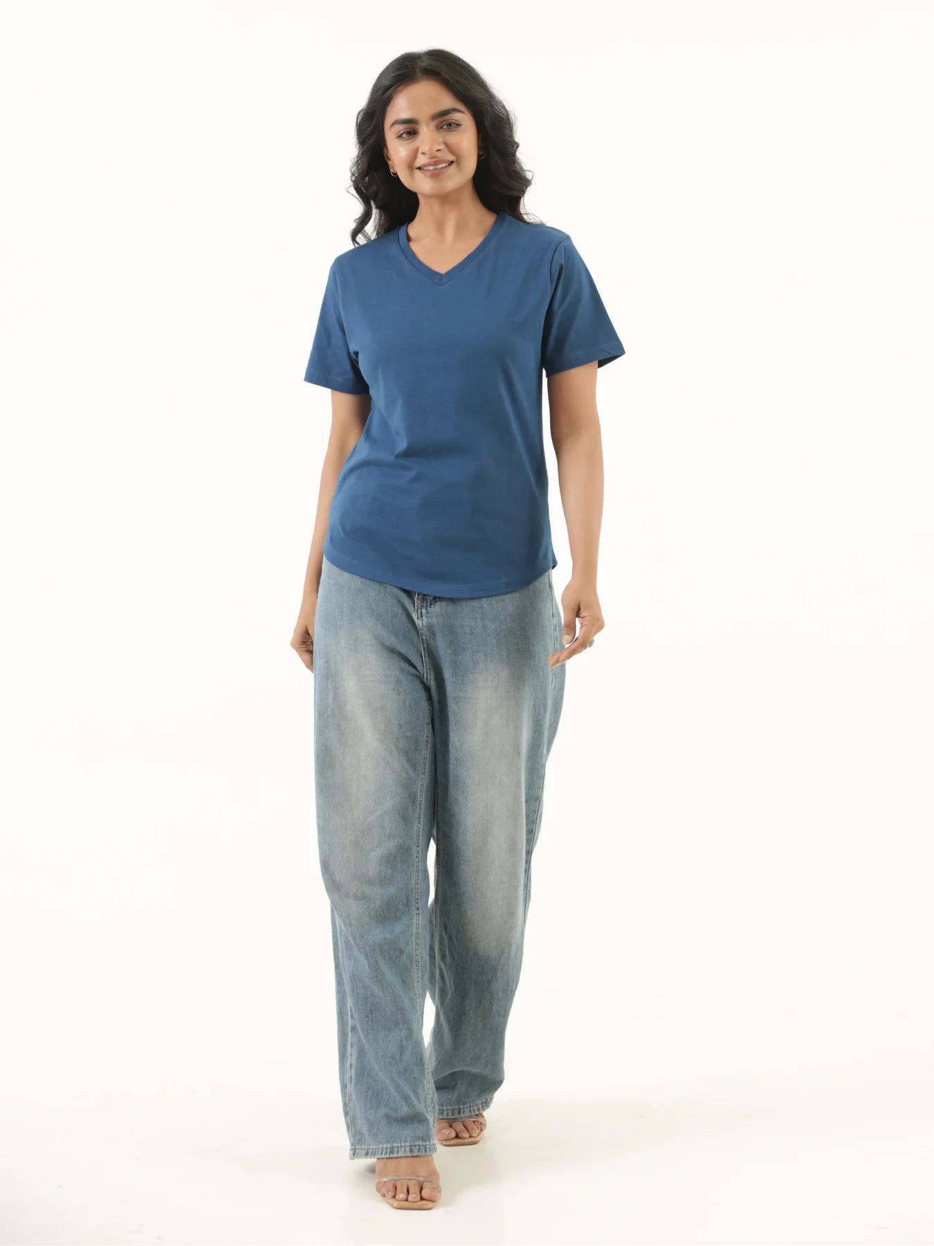Women Midnight Blue V-neck T-shirt