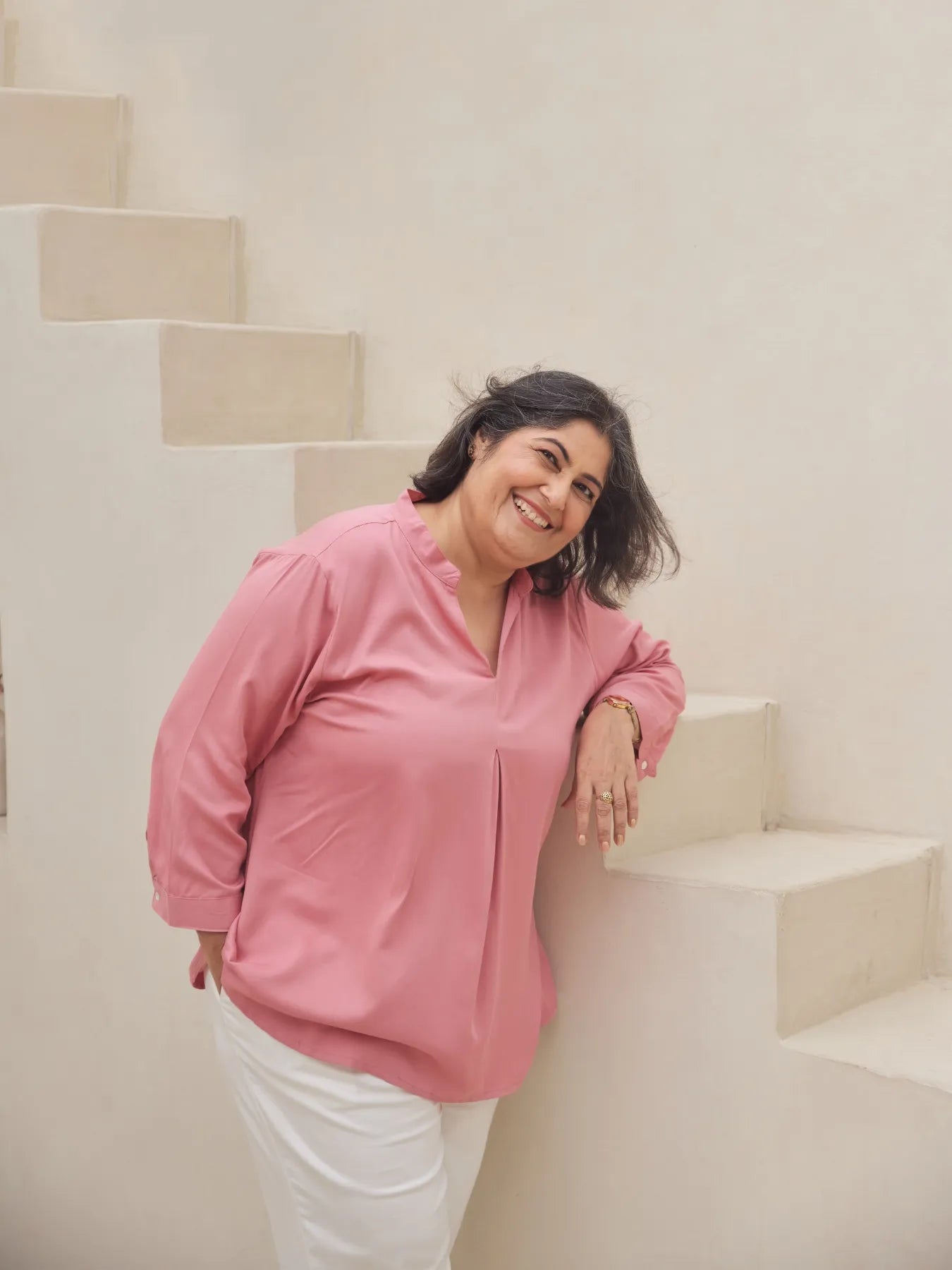 Women Plus Size Rose Viscose Pleated Top