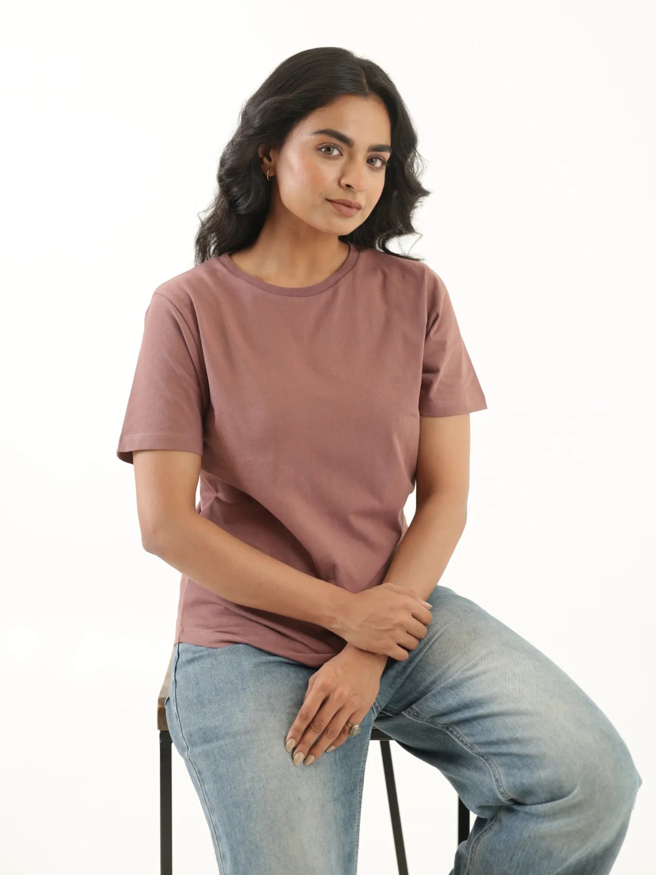 Women Rose Taupe Round Neck T-shirt