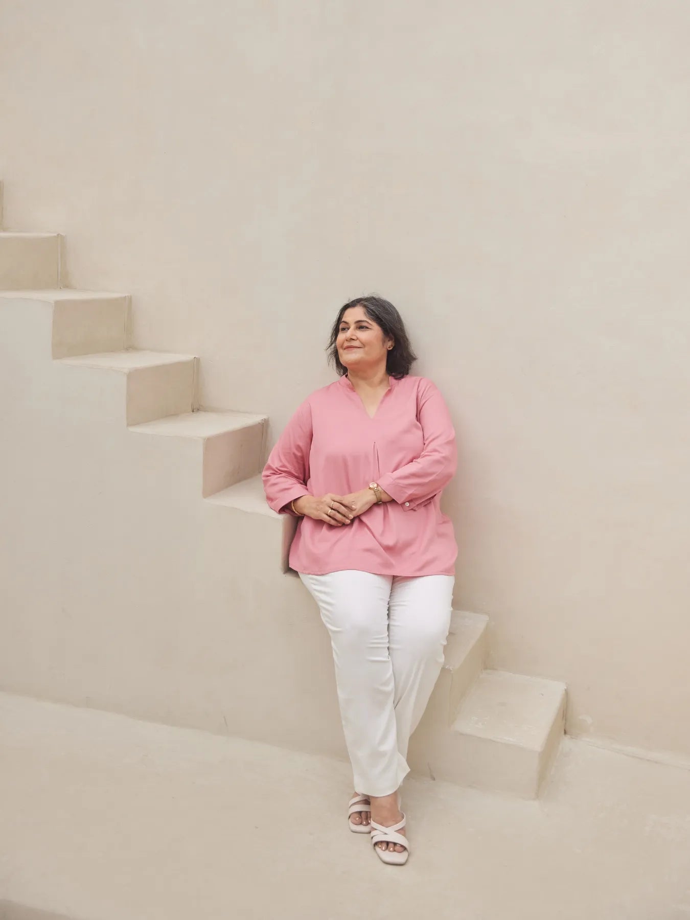 Women Plus Size Rose Viscose Pleated Top