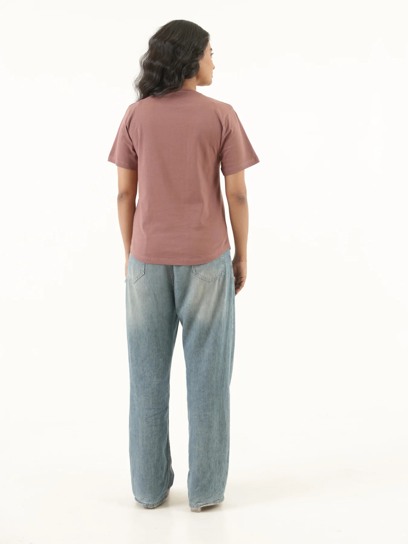 Women Rose Taupe Round Neck T-shirt