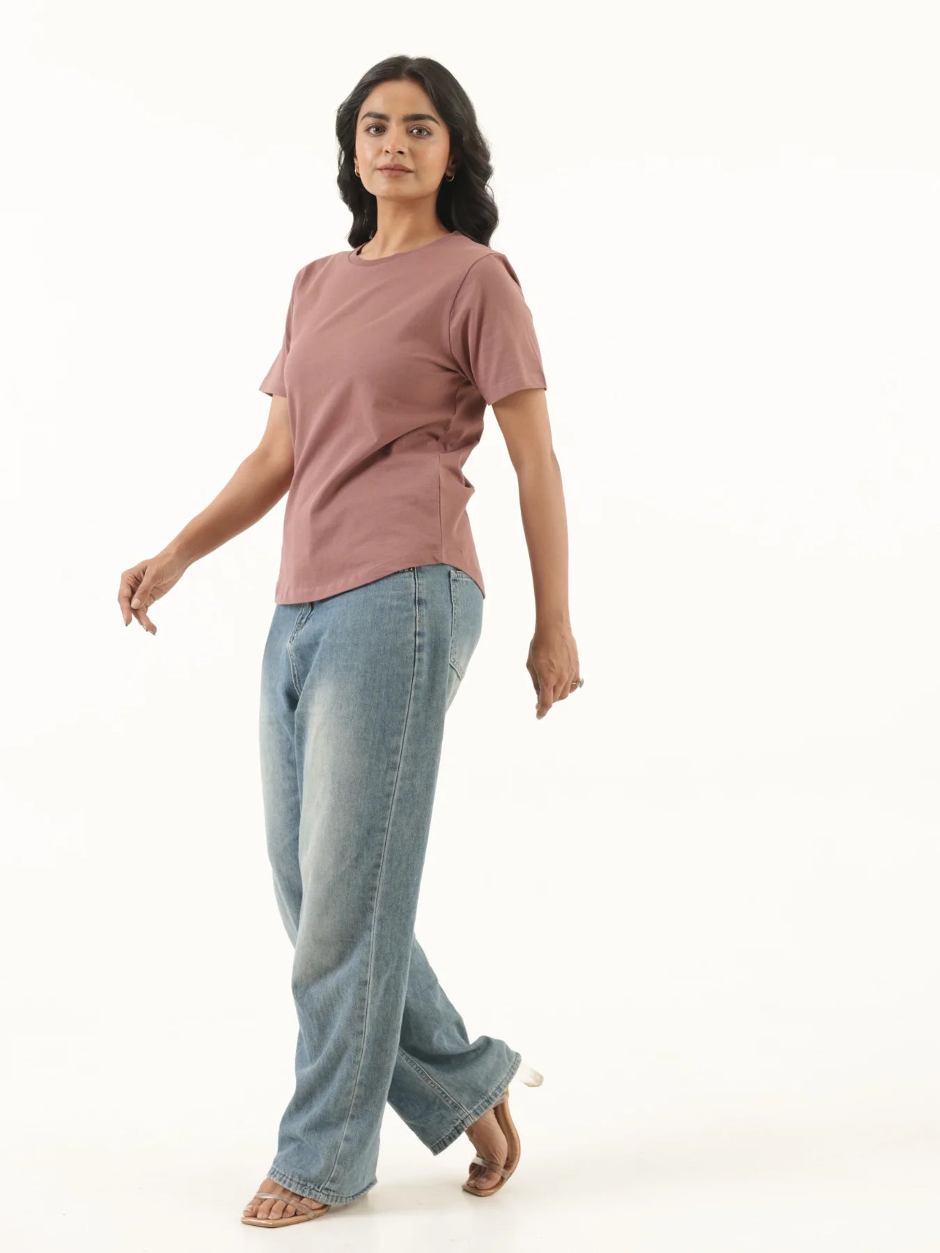 Women Rose Taupe Round Neck T-shirt