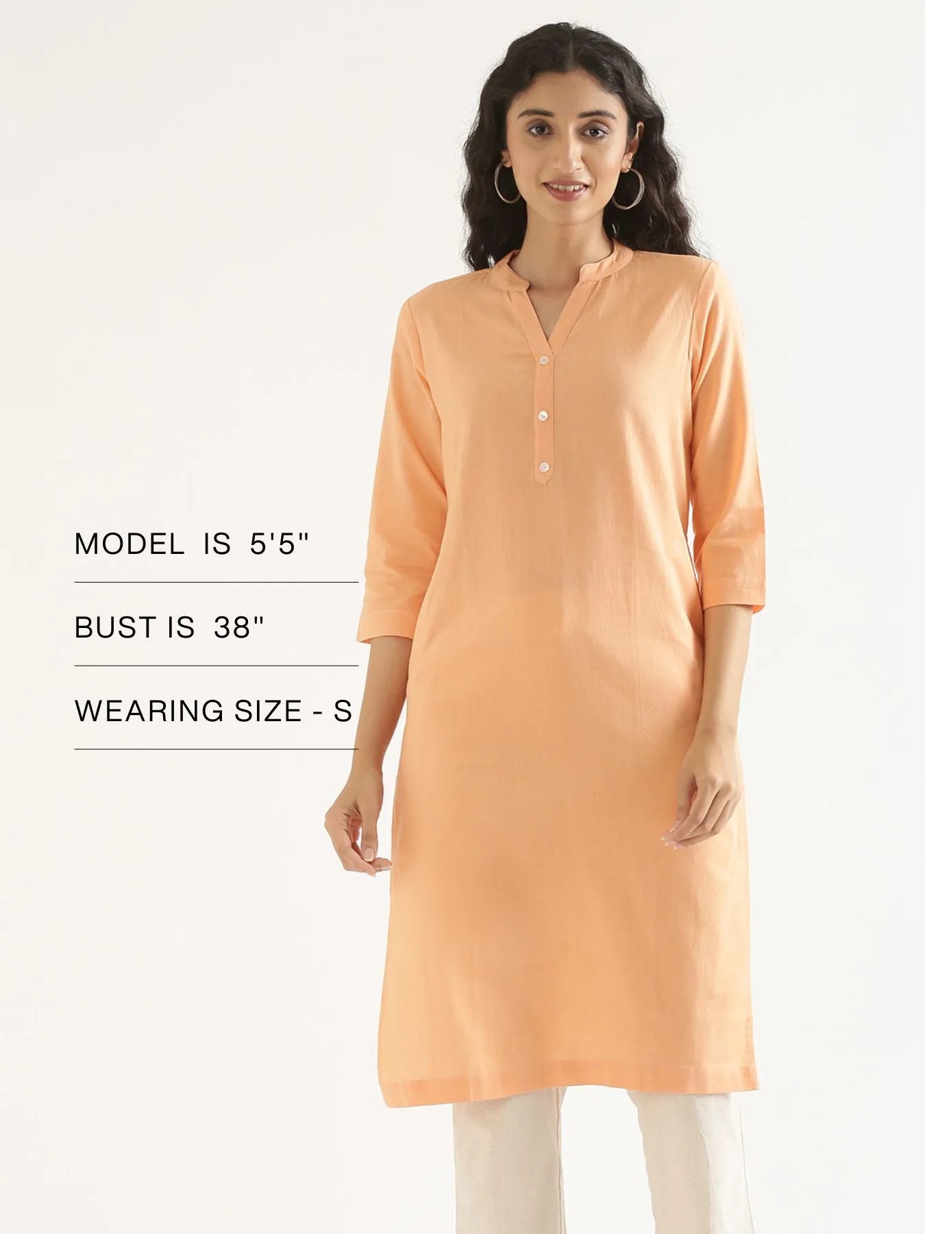 Women Peach Airy Linen Long Kurta