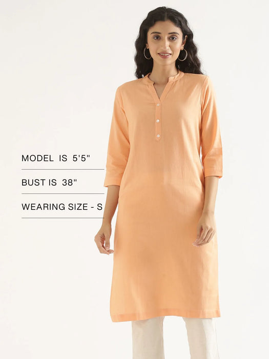 Women Peach Airy Linen Long Kurta