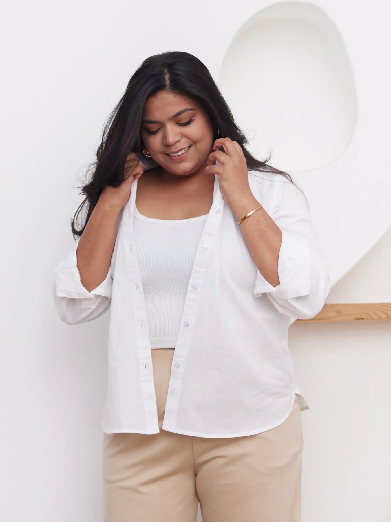 Women Plus Size White Airy-Linen Shirt
