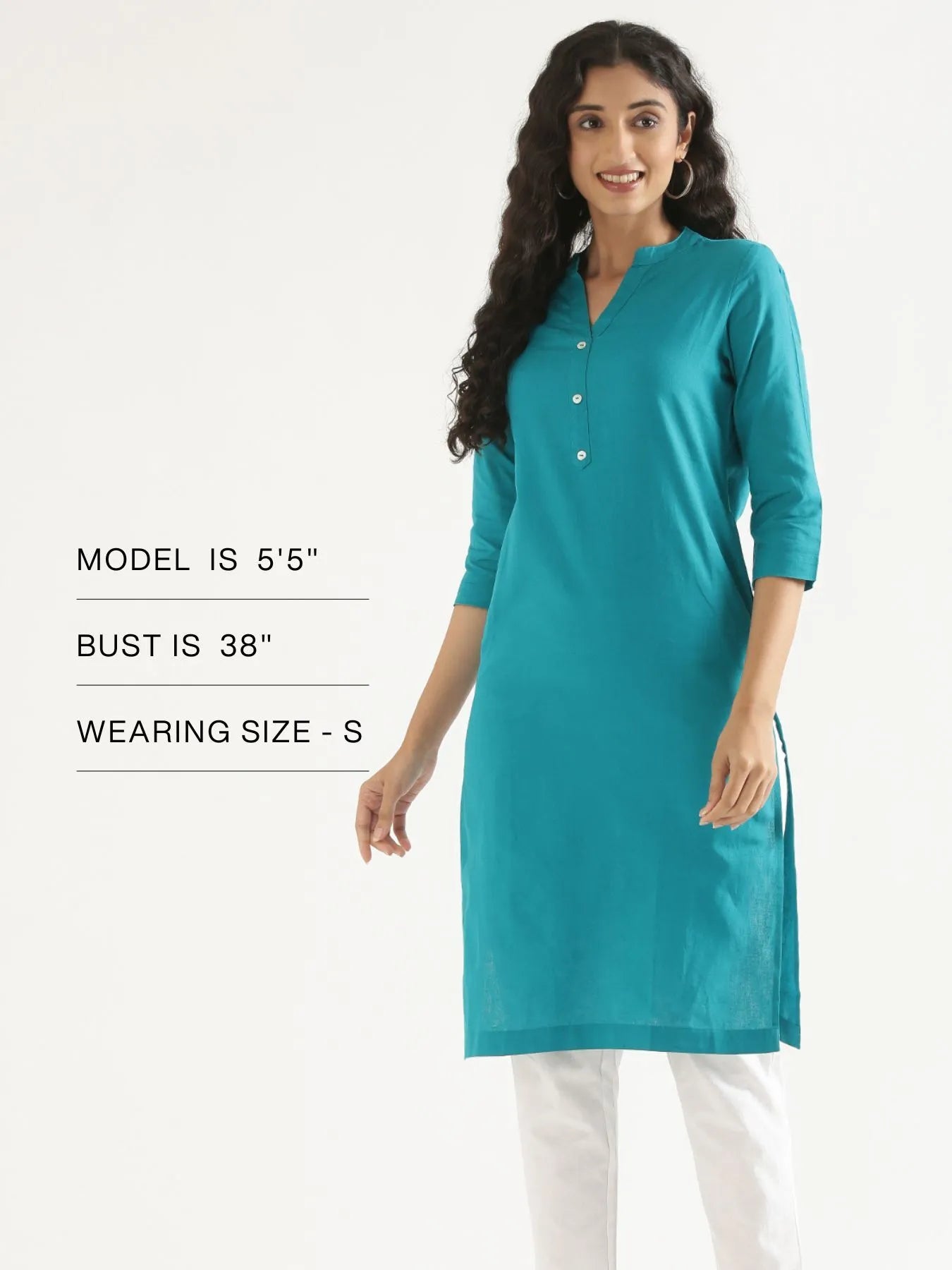 Women Teal Airy Linen Long Kurta