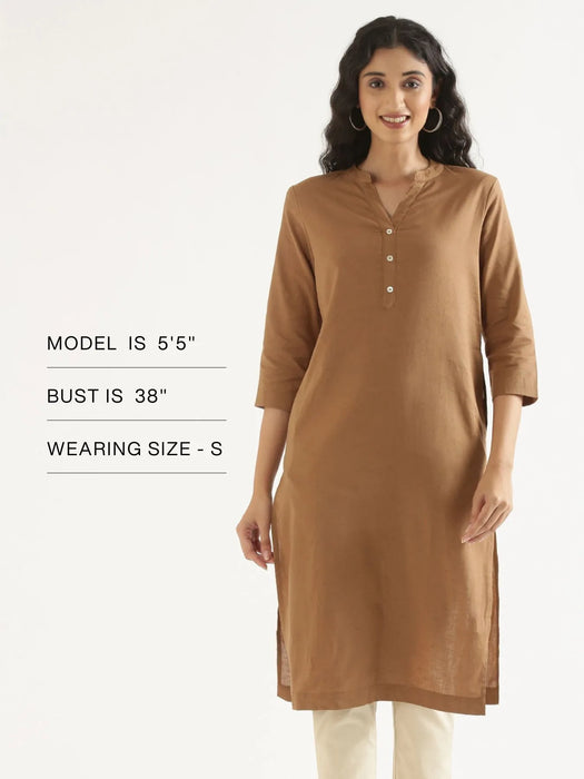 Women Coffee Brown Airy Linen Long Kurta