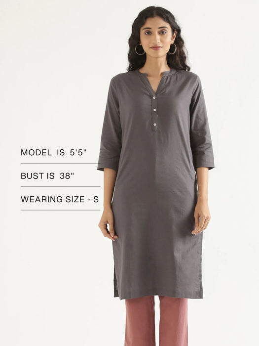 Women Slate Grey Airy Linen Long Kurta