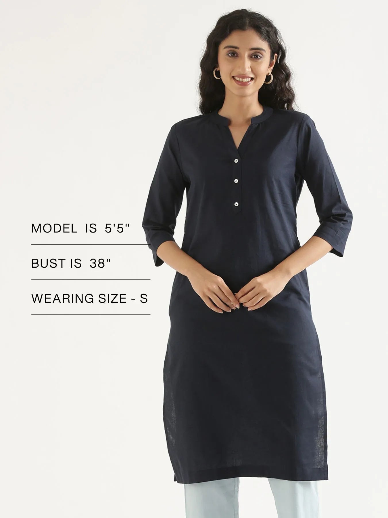 Women Navy Blue Airy Linen Long Kurta