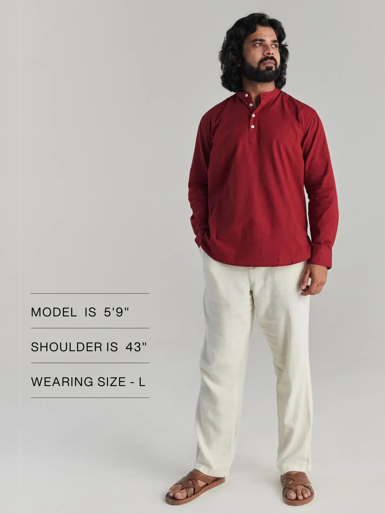 Men Maroon Airy Linen Short Kurta