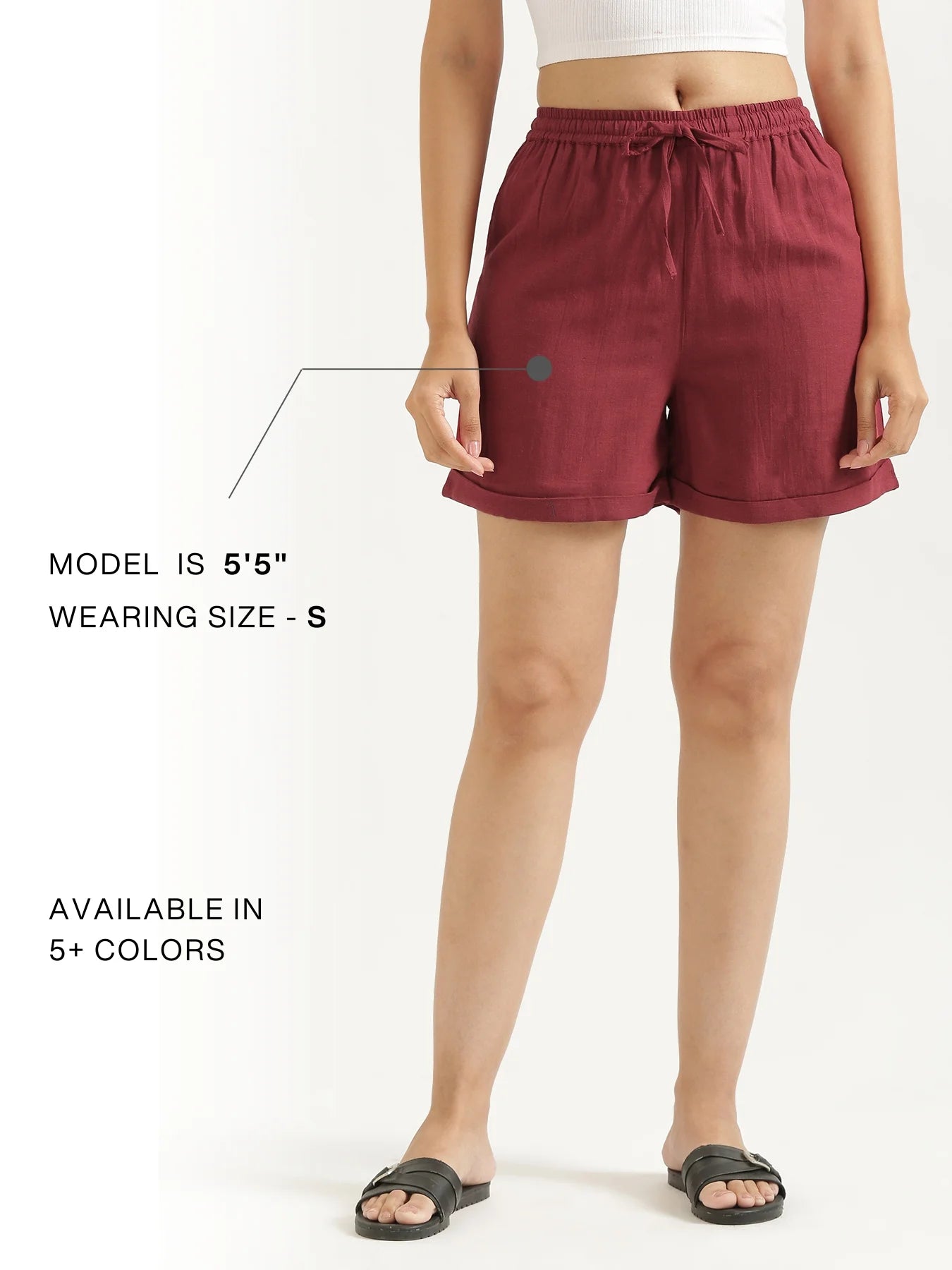 Women Maroon Flowy Linen Shorts