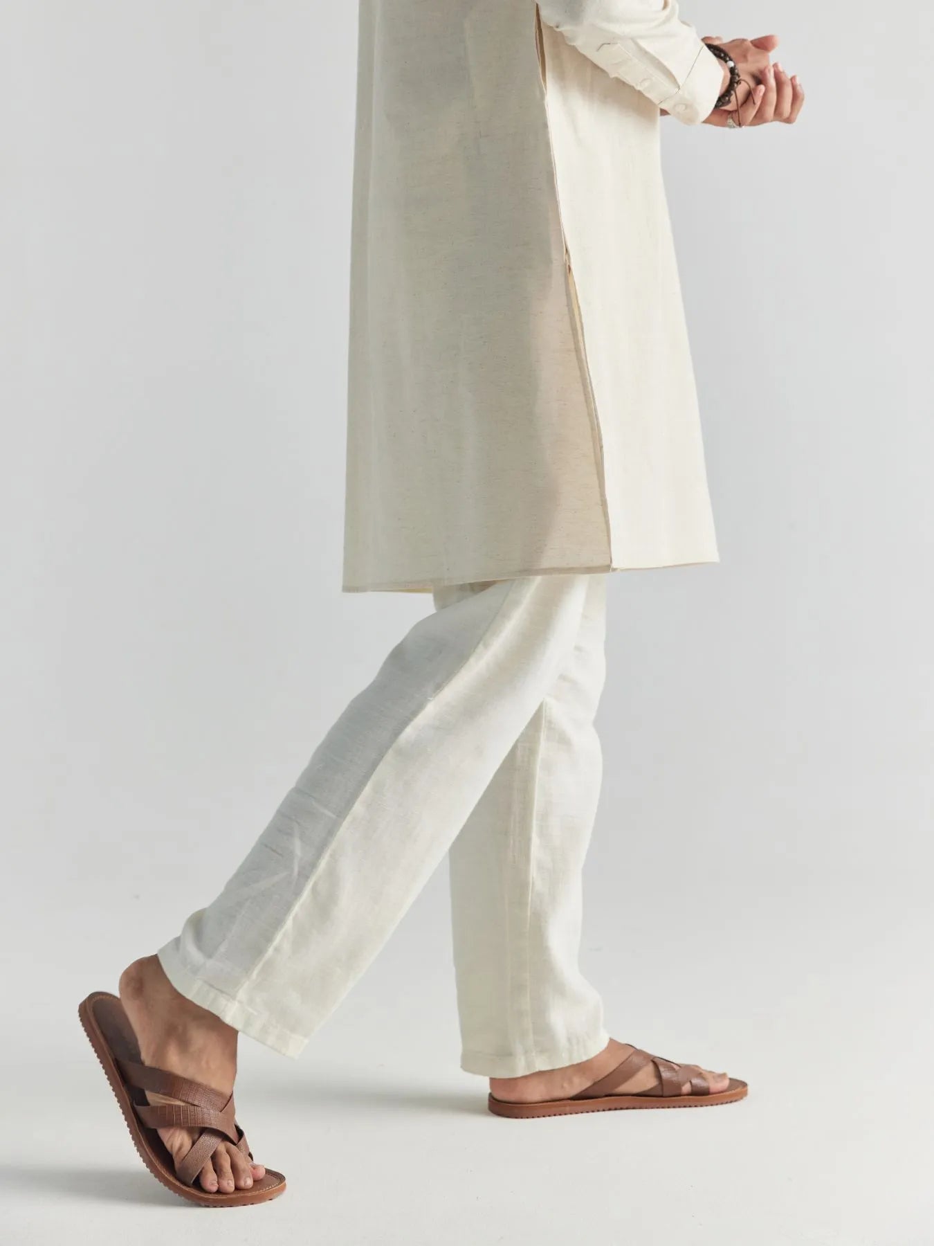 Men Ecru Airy Linen Long Kurta