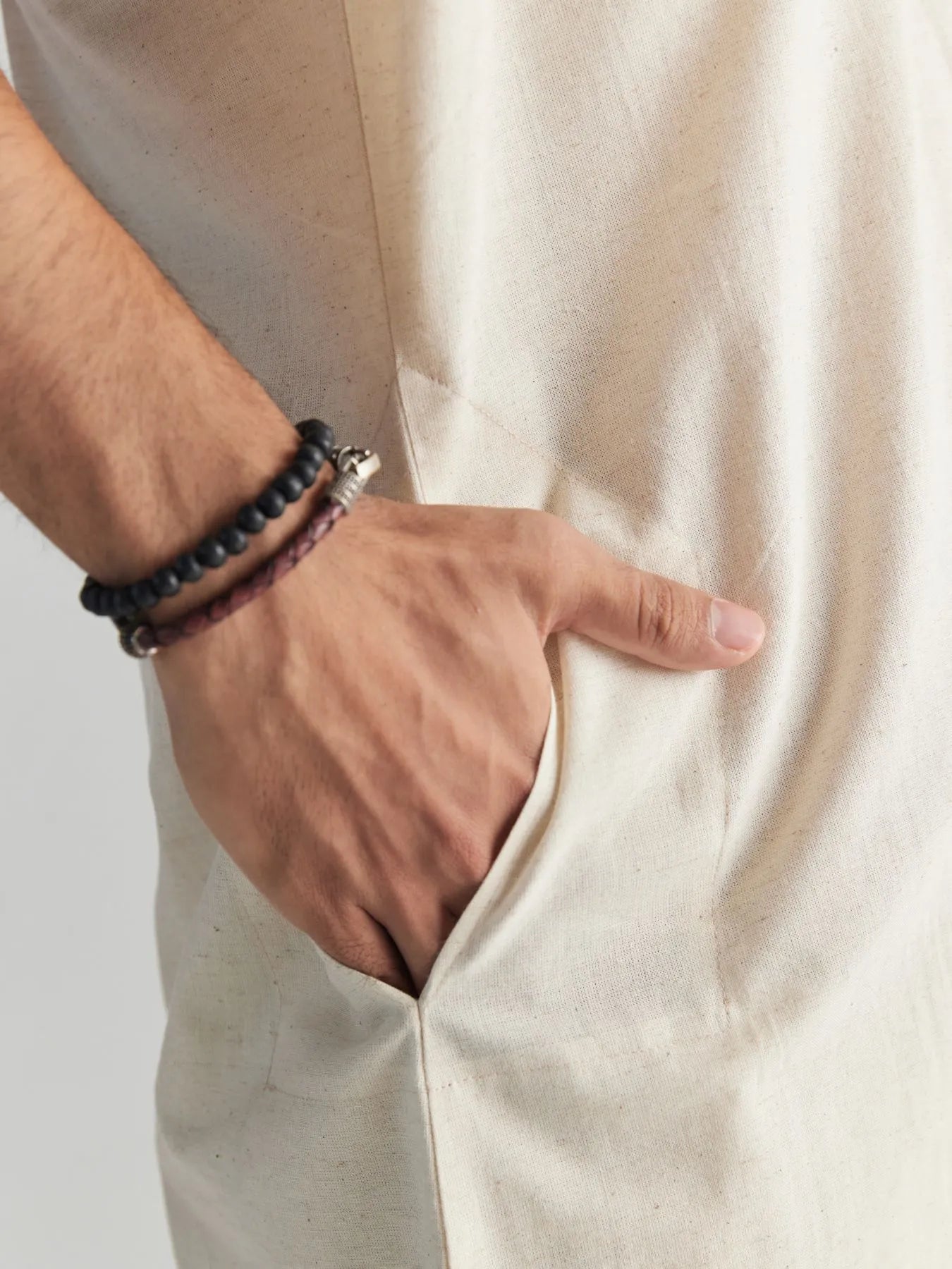 Men Ecru Airy Linen Long Kurta
