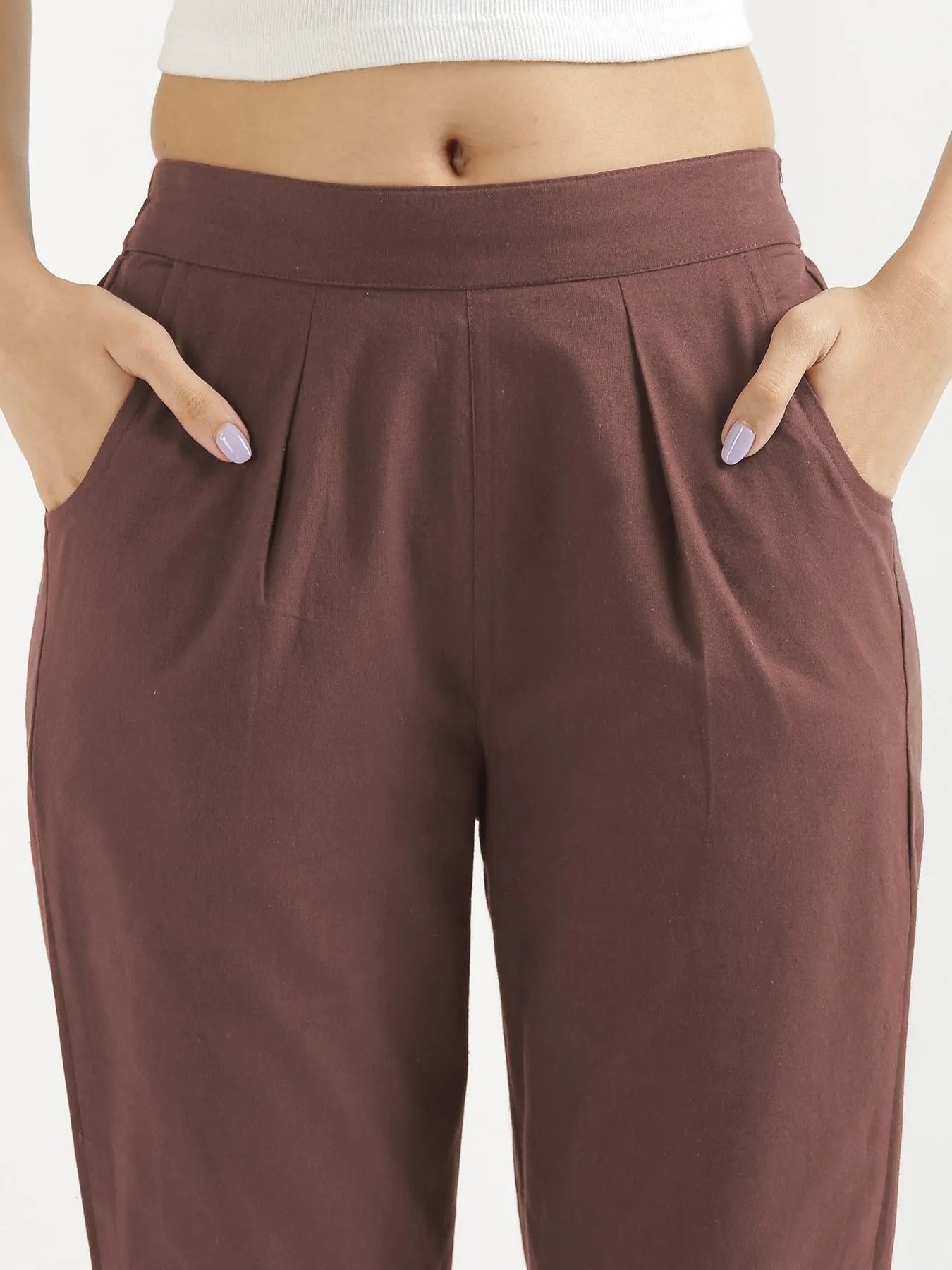 Women Mauve Brown Cotton Pant
