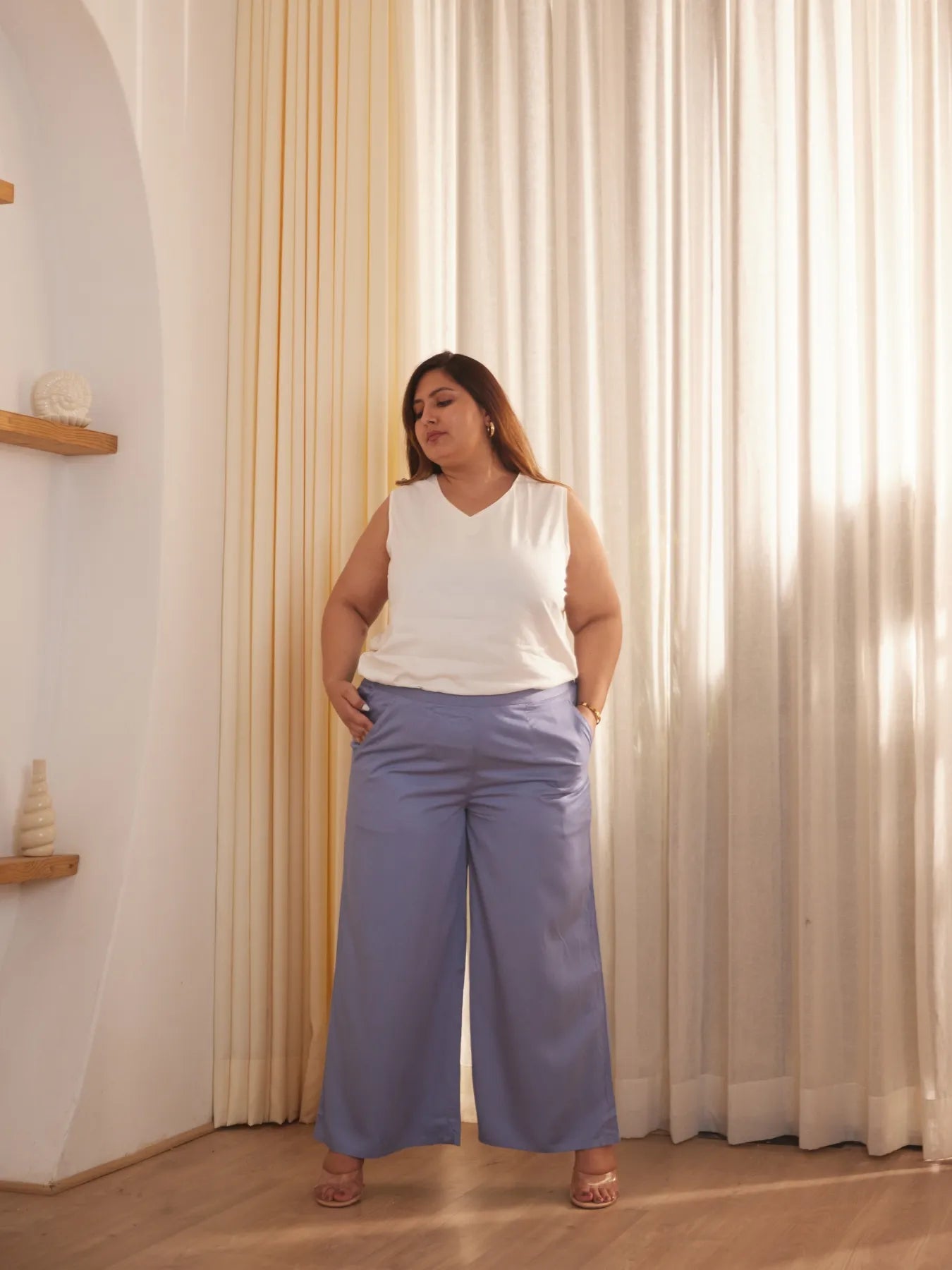 Women Plus Size English Blue Viscose Palazzo Pant