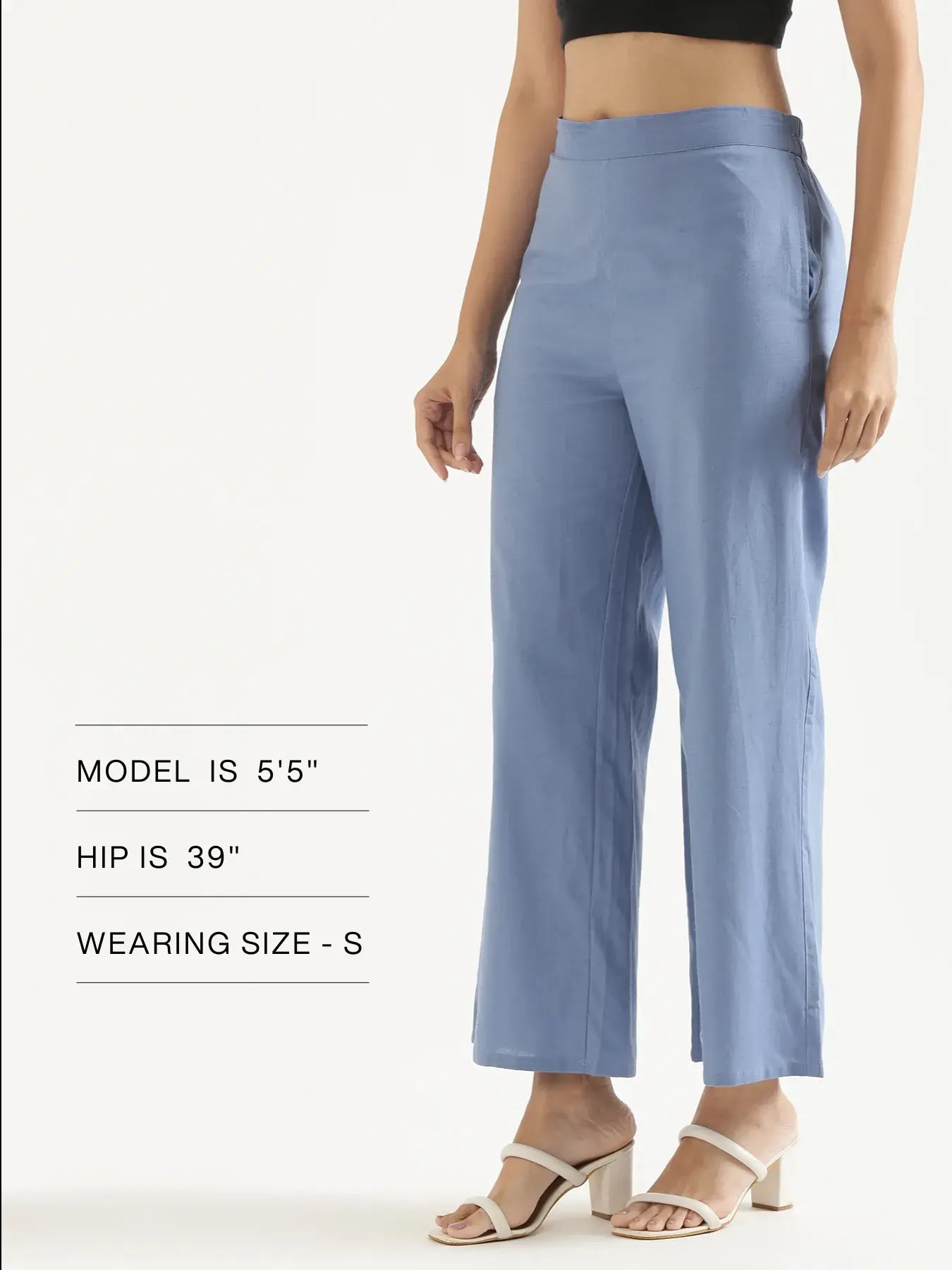Women English Blue Airy Linen Wide Leg Pant