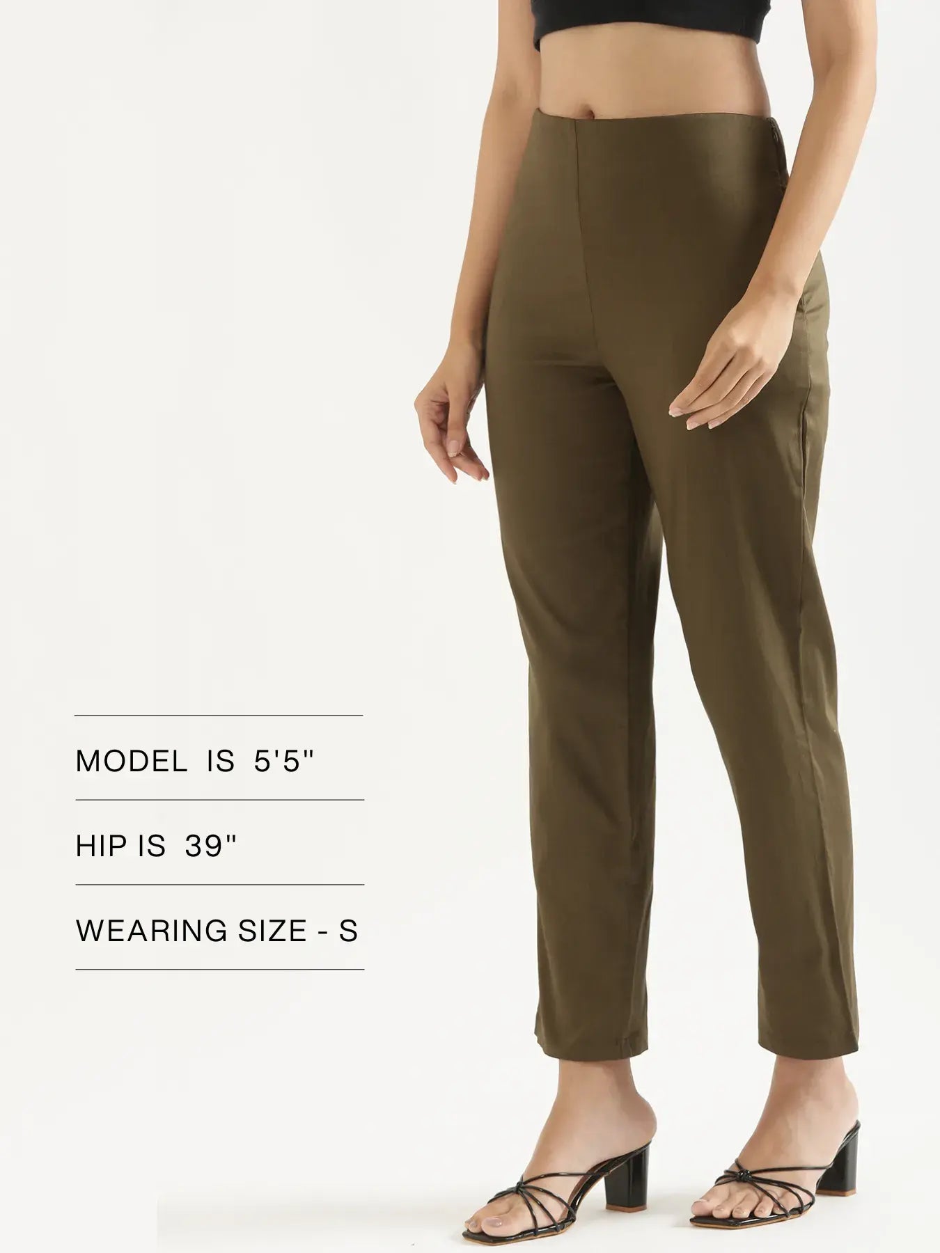 Women Olive Green Straight Fit Formal Pants