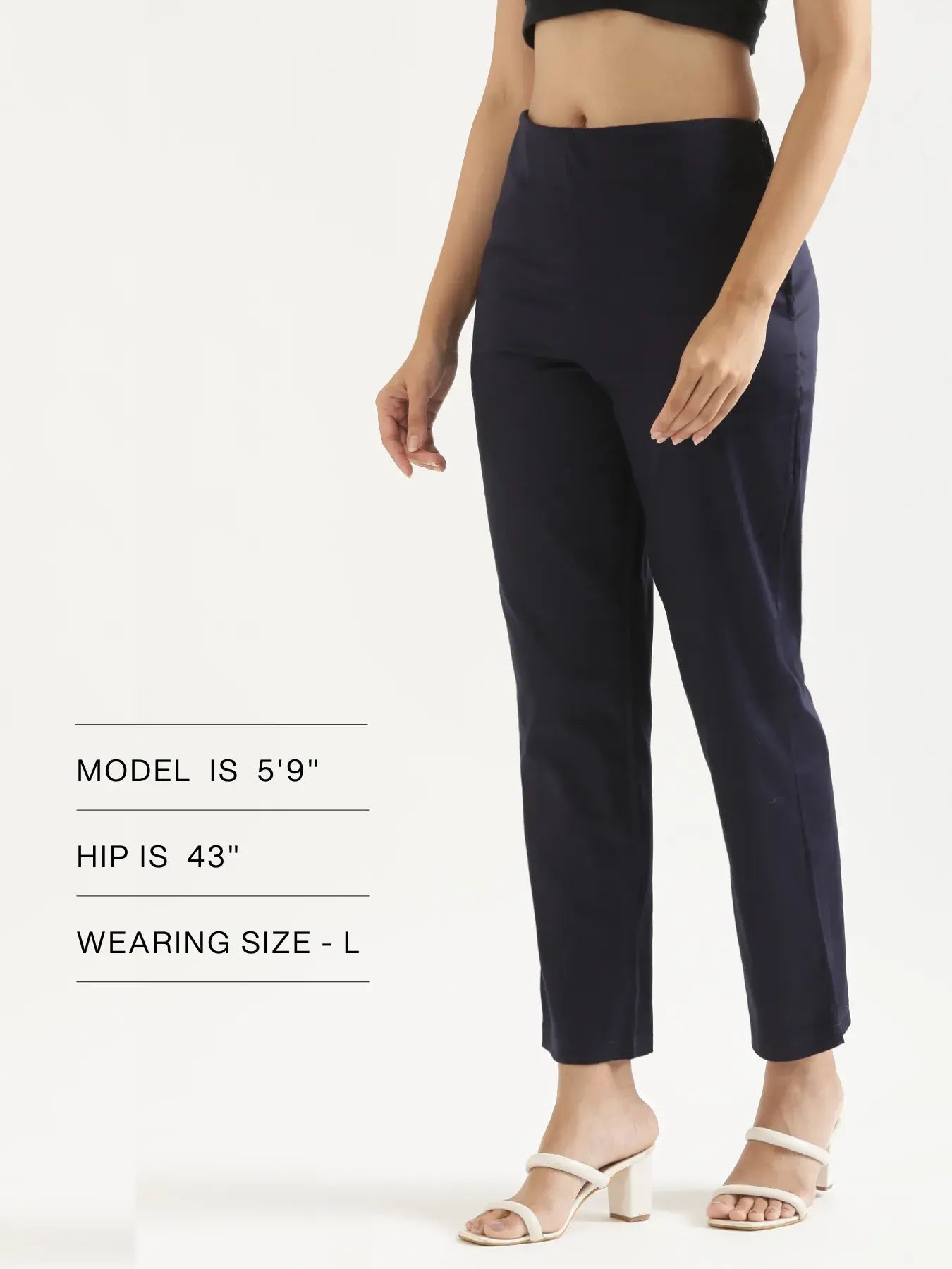 Women Navy Blue Straight Fit Formal Pants