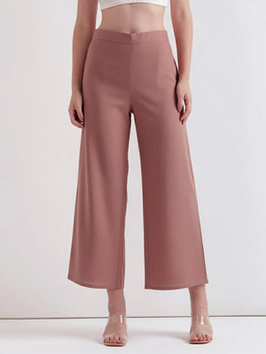 Women Rose Taupe Airy Linen Wide Leg Pant