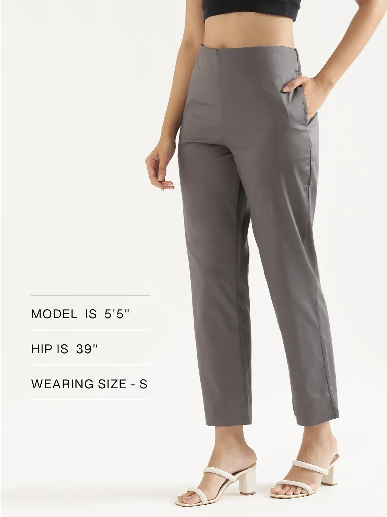 Women German Grey Straight Fit Formal Pants