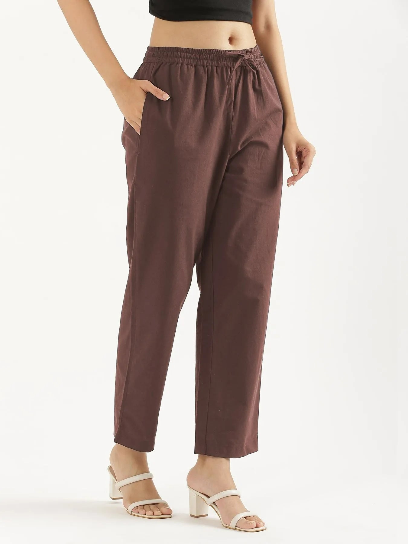 Women Mauve Brown Cotton Straight Pant
