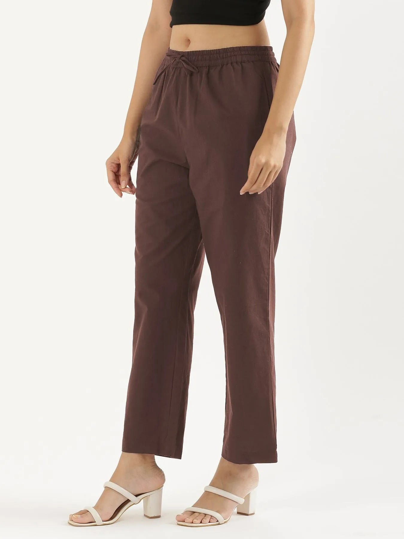 Women Mauve Brown Cotton Straight Pant