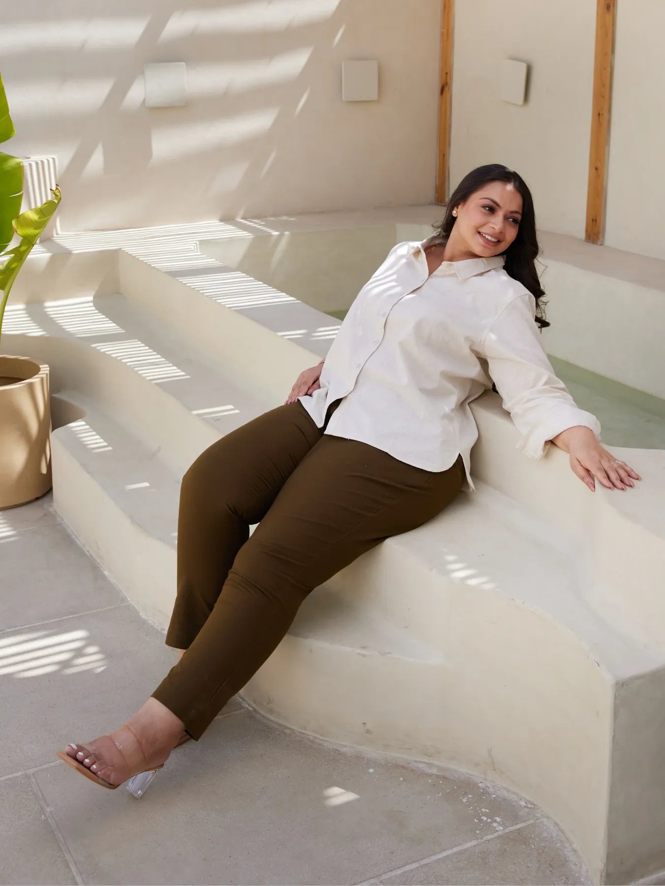 Women Plus Size Olive Green Cotton Pant