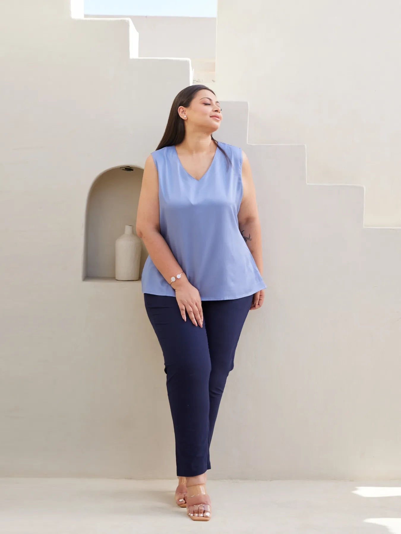 Women Plus Size Navy Blue Cotton Pant