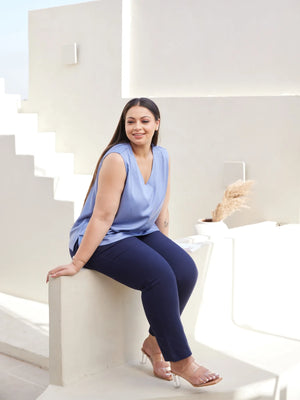 Women Plus Size Navy Blue Cotton Pant