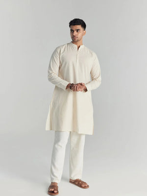 Men Ecru Airy Linen Long Kurta