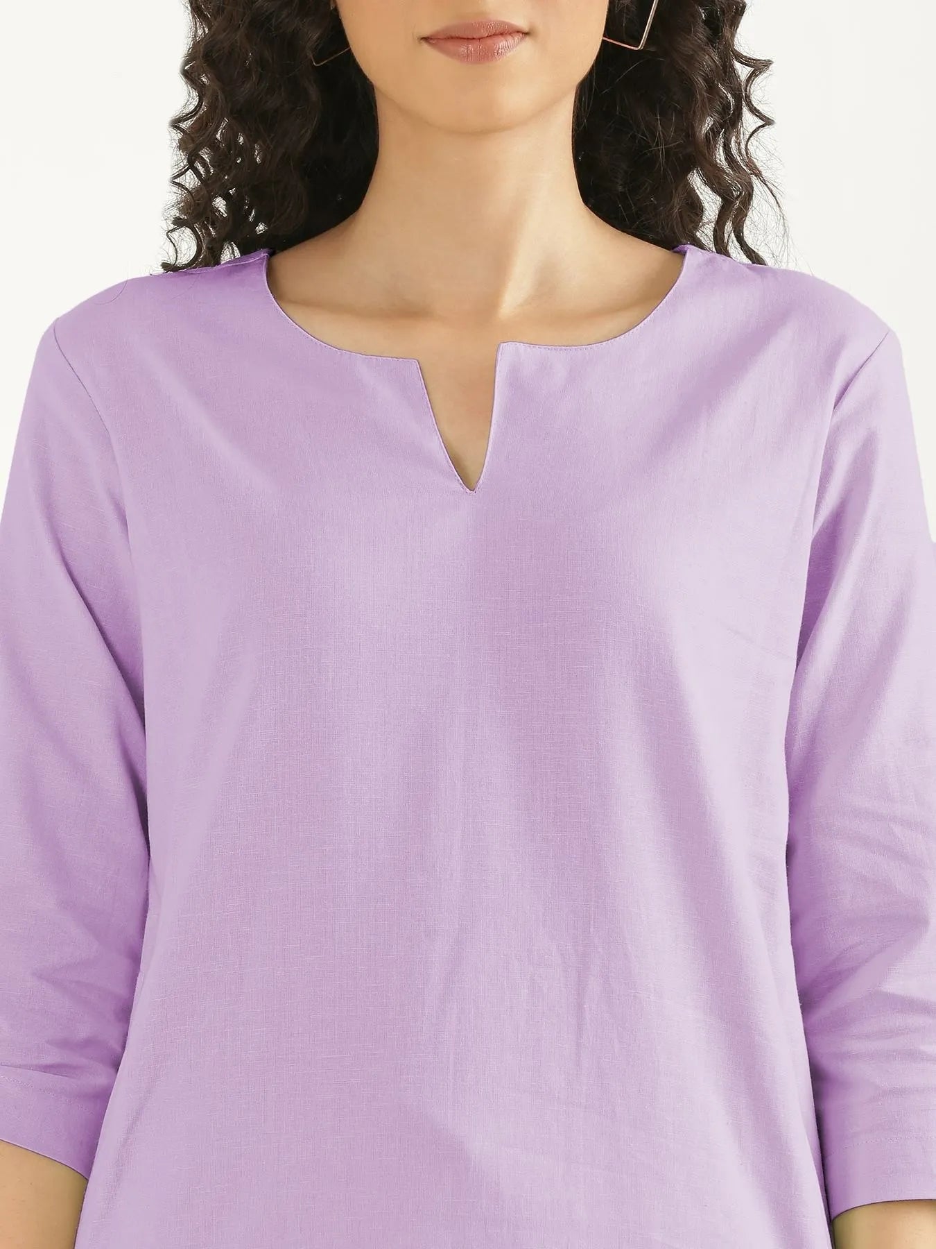 Women Lilac Airy Linen Mid Thigh Length Kurta